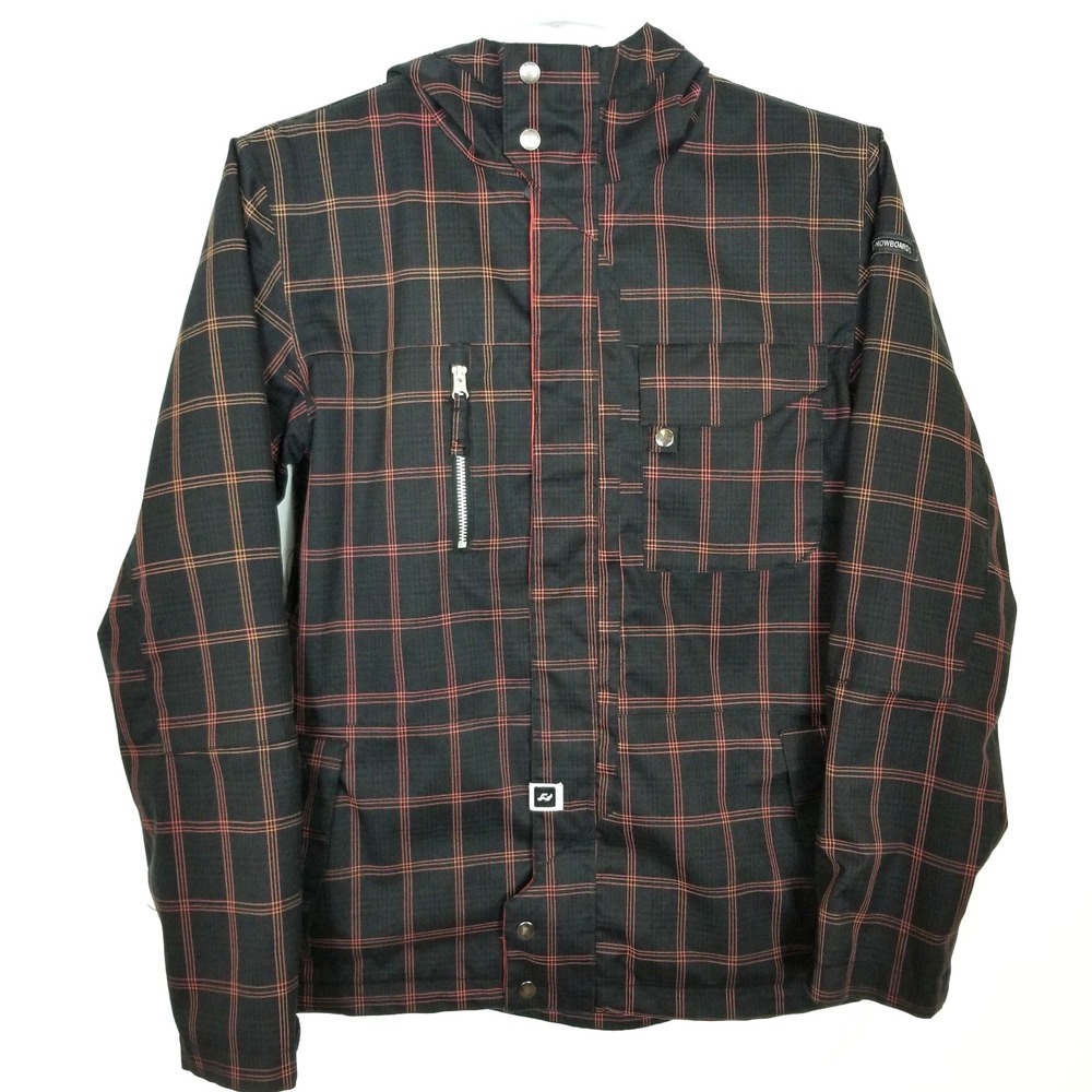 Ride Pioneer Men Snowboard Jacket Sz S Black Brown Windowpane ‎ Hooded Zip Up